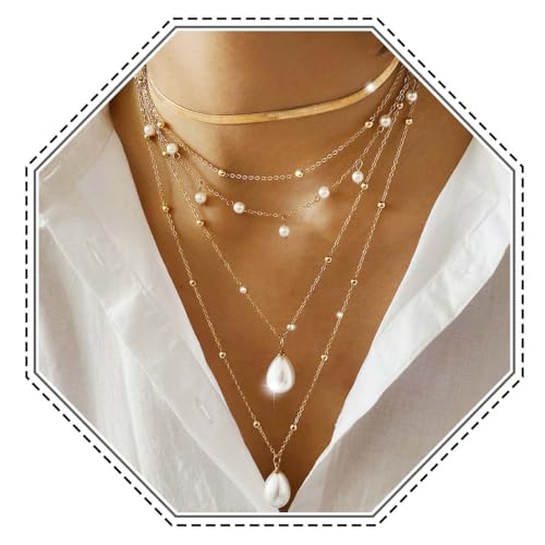 Jovono Collier bohème à 5 niveaux avec perles dorées pour femme