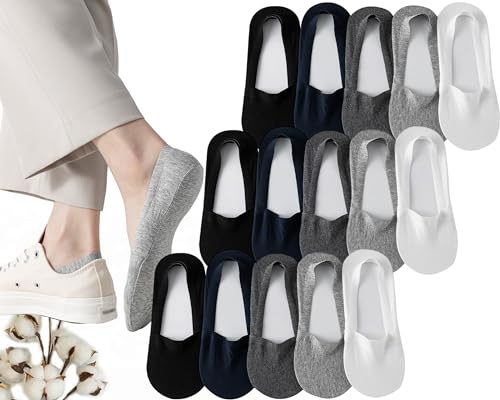 CHUNFO Mens No Show Socks Flat Cotton Non Slip Grips Invisible Loafers Sneaker Sock Footie Breathable Size 5.5-10.5