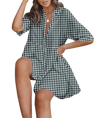 Image of PYGFEMR Women's Short Sleeve Babydoll Dress Button Down Dresses with Pockets