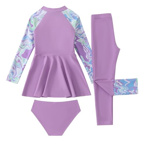 Hotfiary Girls 3 Piece Swim Set Long Sleeve Swim Dress Zip Front & Pants & Bikini Briefs Modest Swimsuit UPF 50+ Bathing Suit2