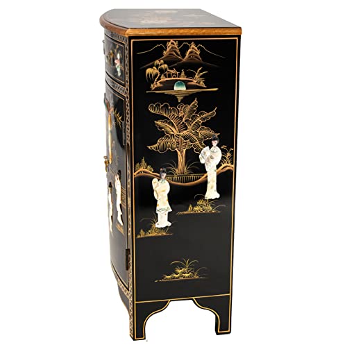 Red Lantern Artisan Crafted Lacquer Storage Cabinet - Black with Mother of Pearl Courtyard Scene by Red Lantern - Image 4