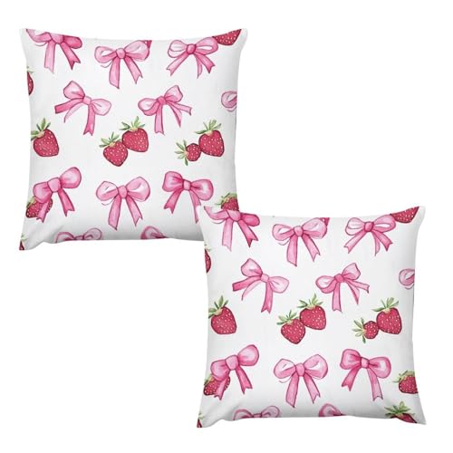 HDESDIS Playful Bow Strawberry Throw Pillow Covers, Set of 2