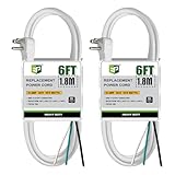 EP 2 Pack 6 Ft Flat Plug Appliance and Power Tool Cord, 14 Gauge 3 Prong 15A Replacement Power Supply Cord Cable, 110V 115V 120V AC Pigtail, White