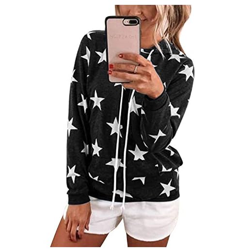 YOINS Hoodie damer stjärnor tryck huvtröja långärmad tröja med ficka