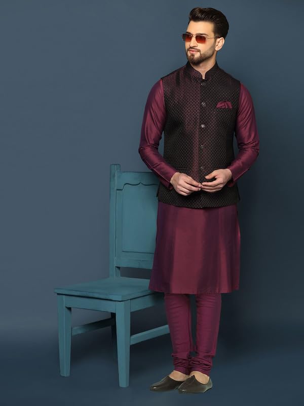 Image of KISAH Men Kurta Waistcoat Churidar Set
