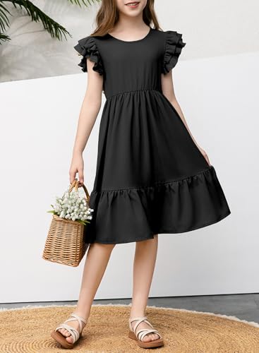 blibean Teen Girls Dresses Kids Double Layer Ruffle Sleeve Dress Size 6-15 Years4