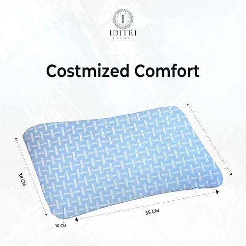 Image of Ergonomic Neck Support Pillow Set of 2, Contour Memory Foam Cervical Design, 55 x 38 x 10 cm, 220 GSM Jacquard Weave Cover, Sky Geometric Pattern, Support