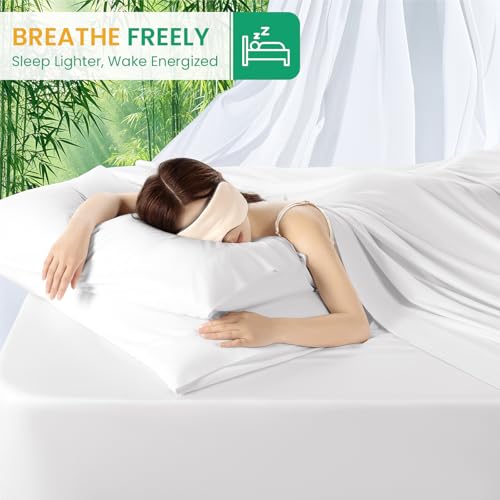 SONORO KATE 100% Viscose Derived from Bamboo_Sheets Queen Size, Ultra Breathable & Cooling Bed Sheets for Hot Sleepers, Hotel Luxury Silky Bedding Sheets, 16" Deep Pocket - 4PC (White,Queen)