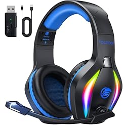 Fachixy FC100 Headset mit Mikrofon, 2,4G Wireless Gaming Headset für PS5, PS4, PC, Switch, Mac, Surround Sound Bluetooth Gaming Kopfhörer kabellos mit LED Licht, Über 50 Stunden Akkulaufzeit