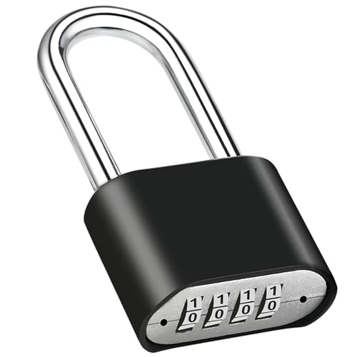 Image of 1pcs Combination Lock, 4-Digit Heavy Duty Combo Lock, Combination Padlock Outdoor Waterproof Gate Locks for Outdoor Fence, Locker, Sheds, Gym, Gate Hasps (1pcs-Long-Black)