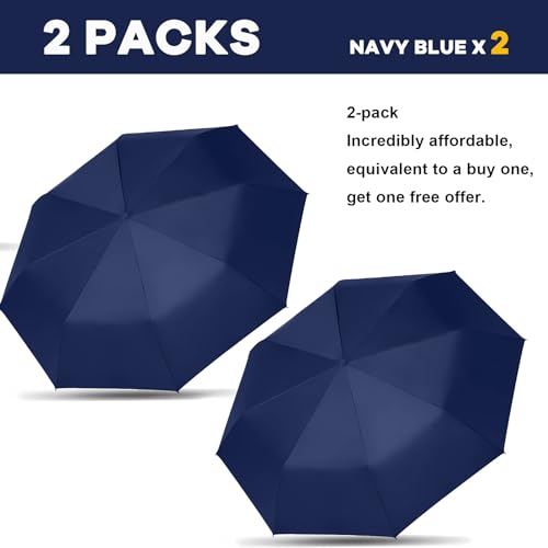 Image of SIEPASA Two Pack The Original Portable Travel Umbrella - Umbrellas for Rain Windproof, Compact Umbrella for Wind and Rain, Backpack, and On-the-Go.(Navy Blue & Navy Blue, 2 Pack)