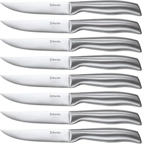 D.Perlla Coltello da Bistecca, Set di Coltelli da Bistecca a Lama Dritta Extra Affilata, Acciaio Inossidabile Coltello da Bistecca a Bordo Retto per il Tavolo della Cucina
