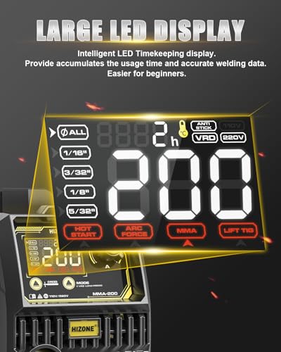 Image of 200A Stick Welder 110v /220v, HIZONE Large LED Display ARC Portable Welding Machine, MMA Welder with Hot Start, Arc force, Anti-Stick and VRD, fits 3 /16 Inch Welding Rods