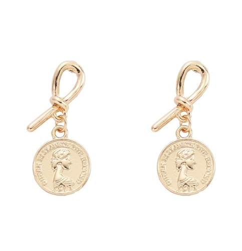 ROSELLA ピアス/イヤークリップ ゴールド 硬貨 コイン エリザベス 両面デザイン ピアス穴不要 両耳用2つ入り 結び 垂れ下がり (イヤークリップ)