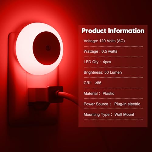 Image of fesnne Night Light, Night Lights Plug into Wall, Dusk to Dawn Sensor, Red Led Night Light 0.5W, 8 Pack Nightlight for Adults, Bedroom, Bathroom, Hallway, Kitchen