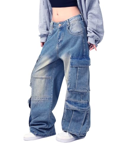 Mens Cargo Pants Ripped Baggy Jeans Y2K Elastic Waist Straight Leg Pants 90S Vintage Streetwear Grunge Clothes.2
