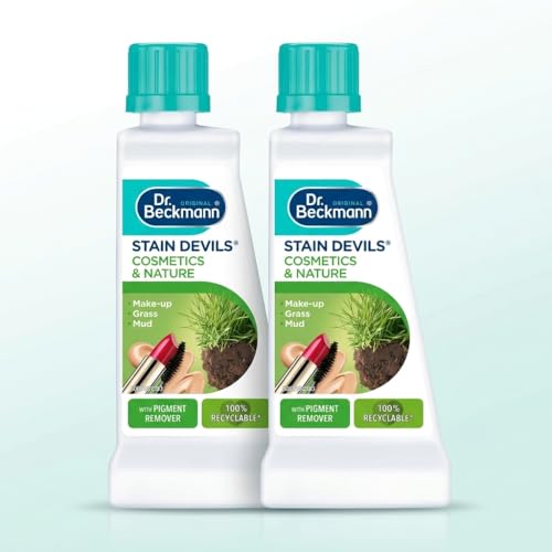 Dr Beckmann Stain Devils Cosmetics & Nature Stain Remover, Pack of 2 (2 x 50ml) – Fast-Acting Liquid for Make-Up, Grass & Mud Stains, Colour-Safe Laundry Pre-Treatment with Pigment Remover