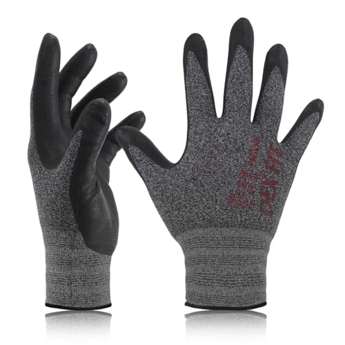 Image of DEX FIT Work Gloves FN330, 3D Comfort Stretch Fit, Power Grip, Durable Foam Nitrile Coated, Smart Touch, Thin & Lightweight, Machine Washable, Black Grey 10 (XL) 3 Pairs