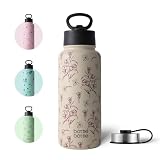BOTTLE BOTTLE 1リットル 水筒 1L ステンレス ウォーターボトル 子供 直飲み ストロー付き 保温保冷 二重構造 真空断熱 持ち運び アウトドア 女の子 ベージュフラワー