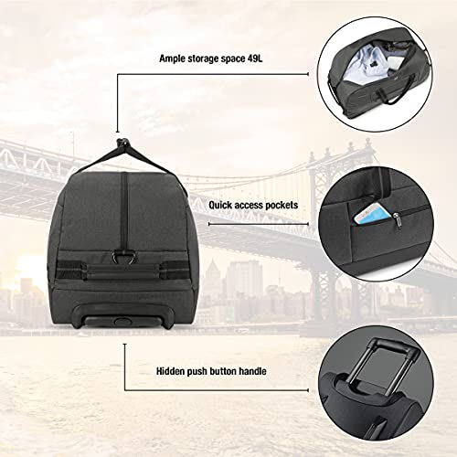 Solo New York Avenue C Rolling 24 Inch Duffel Bag with Removable Shoulder Strap, 49L Capacity, Grey, One Size