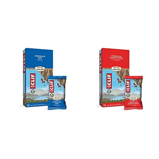 CLIF BAR - Barres énergétiques – Pépites de chocolat – (barres protéinées de 68 g, 12 pièces) et – Barres énergétiques – Chocolat et amande fondant – (68 g de barres protéinées, 12 pièces)
