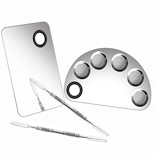 Paleta de maquillaje de acero inoxidable vacía con espátula para diseño de uñas, etc. (2 juegos) Cover