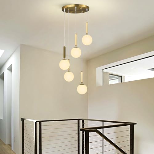 Image of Modern Gold Pendant Lights Kitchen Island 5-Lights Hanging Fixture