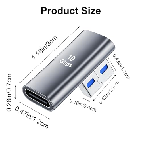 Image of Verilux 2Pcs Right Angle Type C Female to USB Male Adapter, Type C to USB 3.1 Charger Converter Support 10Gbps Speedy Data Transfer Compatible with iPhone 17 /16 /15, Galaxy S26 /S25 /S24, MacBook