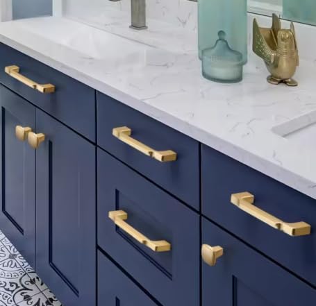 10 Packs Zinc Al Alloy Cabinet Handles Solid Drawer Knobs Kitchen Cupboard Door Pulls Furniture Handle Cabinet Hardware (Sand Gold, Hole Pitch = 128 mm)