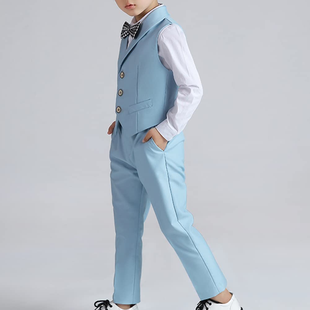 Trajes de Caballeros para Niños,Conjunto de Traje para Niños, Camisas de Manga Larga, Chaleco, Pantalones, Pajarita, Traje Infantil Elegante para Boda Comunión Bautizo Ceremonia Fiesta