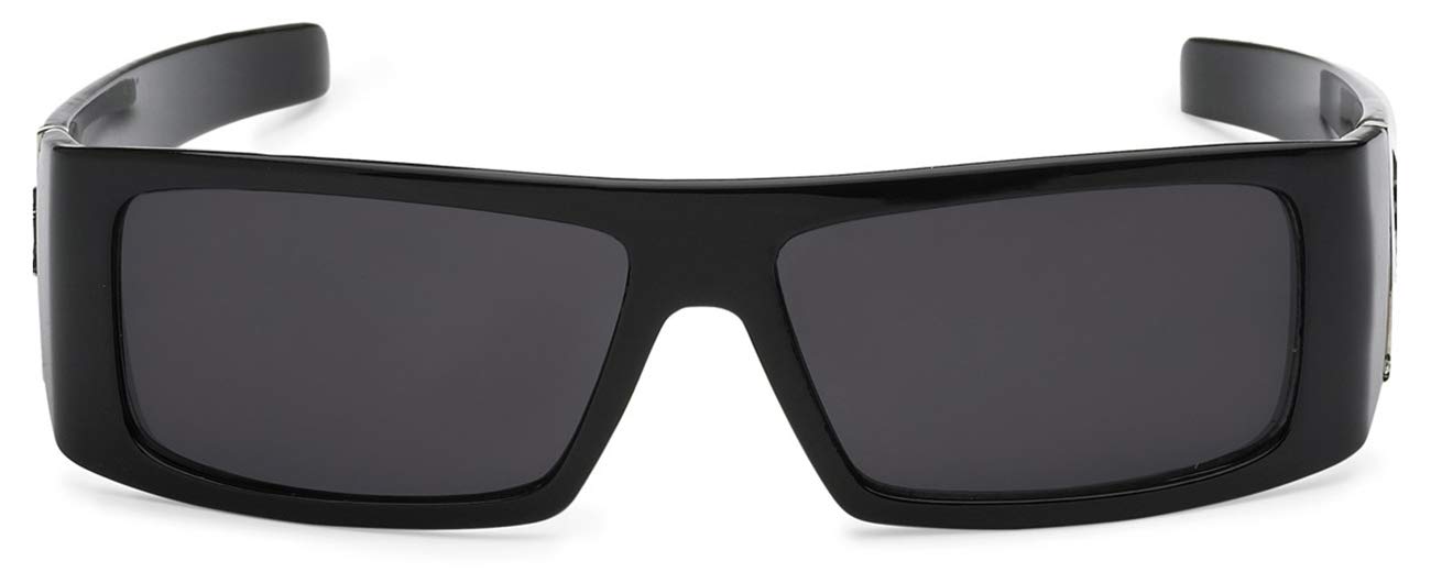 Locs Black SKULL Sunglasses | Rectangular Biker Shades - Wrap Around, UV Protected