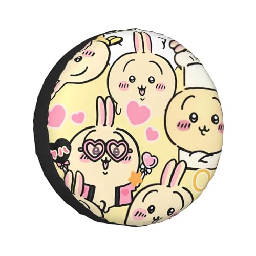タイヤカバー ちいかわ うさぎ スペアタイヤカバー おしゃれ タイヤ収納 防塵 防水 防紫外線 日焼け止 汚れ防止 劣化対策 タイヤバッグ 持ち運び便利 取付簡単 カー用品 14〜17インチ 屋外 軽自動車 普通車 汎用 16インチ:直径76-79cm