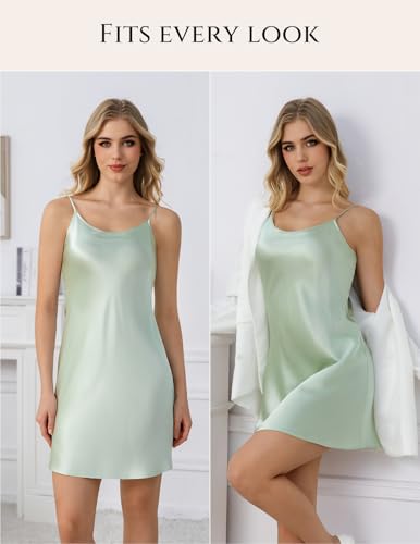 Image of THXSILK Women's Silk Nightgown, 100% Real 19 Momme Mulberry Silk Sleepwear Round Neck Spaghetti Strap Chemise Nightdress