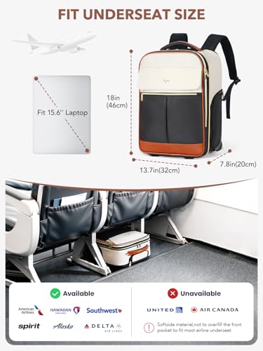 Image of Rolling Backpack for Women, Large Travel Backpack with Wheels | 15.6 Inch Laptop Wheeled Roller Bag Suitcase Carry on Flight Approved for Work Bussiness Weekender (Beige,M Underseat Size)