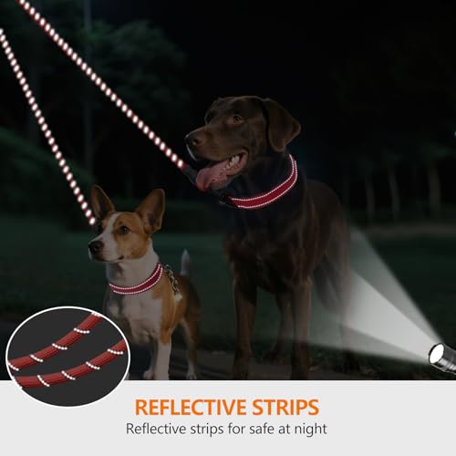 Taglory Doppelte Leinen/Hundeleine Doppelleine für 2 Hunde/Keine Verwicklung Reflektierend Kletterseil/Verstellbar Splitterleinen/75cm, ROT