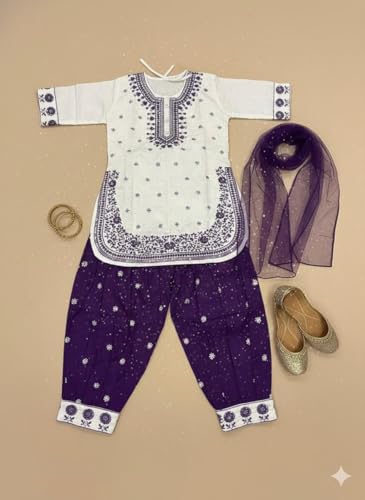 Image of A.T.U.N. (ALL THINGS UBER NICE) Girls Heavy Thread Embroidered Salwar Suit Set with Dupatta | Designer 3 Piece Traditional Ethnic Outfit for Festive & Celebration Wear