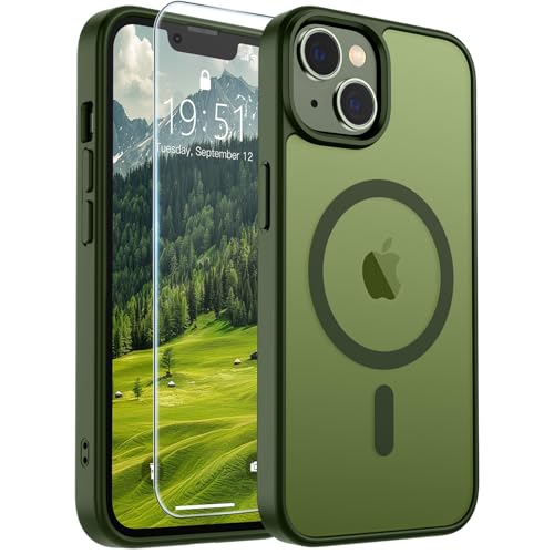 Image of SUPFINE Magnetic for iPhone 15 Plus Case & iPhone 14 Plus Case(Compatible with MagSafe)(Military Grade Drop Protection) Slim Translucent Shockproof with Anti-Fingerprint Phone Case,Cangling Green