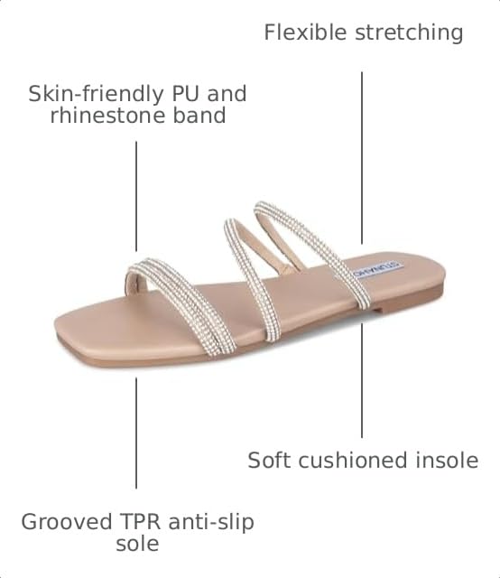 Image of STUNAHOME Women's Rhinestone Thong Flat Sandals Open Toe Slide Sandals with Square Toe Bling Strap