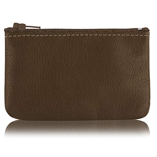 Image of Genuine Leather Small Zipper Pouch Coin Purse for Women Change Holder for Men Size 4 x2.5 Made in U.S.A