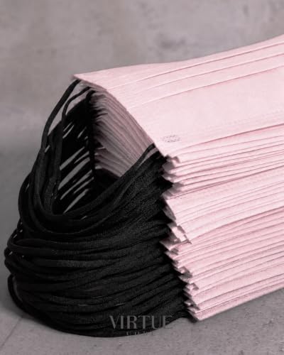 Image of VIRTUE CODE Pink Support Face Masks - Soft 3 Ply Comfort Colorful Disposable Face Mask 50 Pack. Adults Mens and Womens Disposable