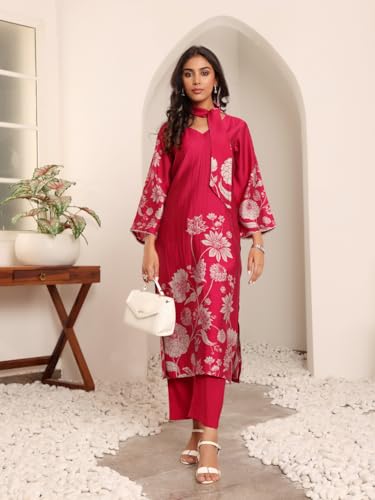 Image of Varanga Women's Casual Kurta Sets | Stylish Straight Kurta & Trousers | Printed Chanderi Silk Ethnic Co-ord Set