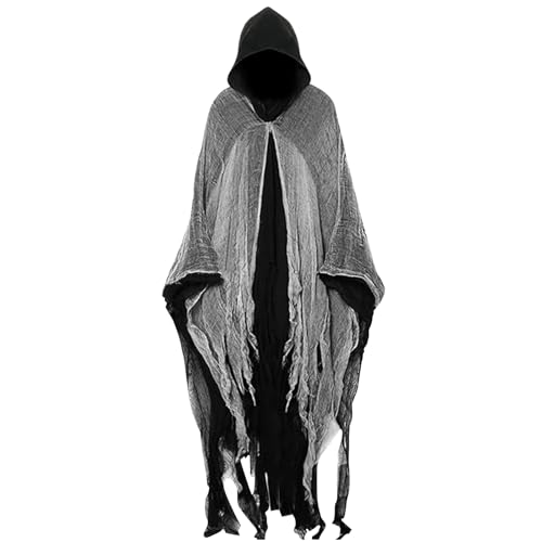 ALINILA Disfarce Halloween homem terror: Fantasma costume Halloween capa com capuz - disfarce Grim Reaper bruxa fantasma para adulto homem mulher (preto)