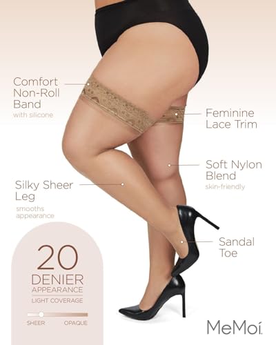 Image of MeMoi Plus Size Thigh High Stockings, Curvy, Silky Lace Stockings, Sexy Thigh Highs for Any Occassion - Sizes 1X-7X