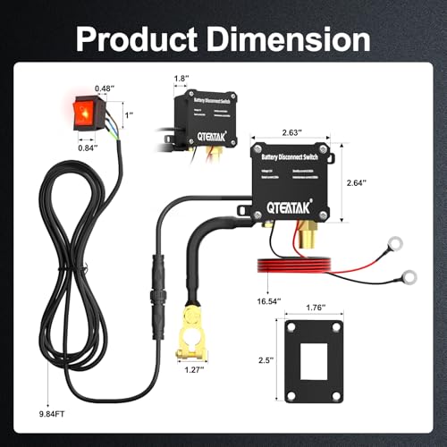 Image of 12V 250A Battery Disconnect Switch Kill Switch | KCD4 Illuminated Boat Rocker Panel Switch (AC 16A 250V /20A 125V) for Car Truck RV, 9.84 FT Cable, Prevent Battery Drain