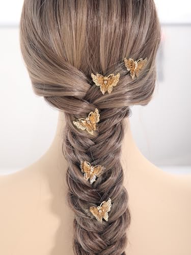 Soulshow 5 Pieces Gold Hair Pins For Women 3D Handmade Gold Butterfly Hair Clips With Rhinestones Embedded Three Dimensional Butterfly Hair Pins Accessories thumb #4