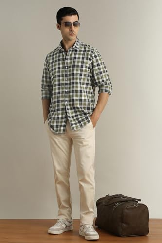 Image of Peter England Men's Checkered Cotton Shirt | Smart Casual | Full Sleeves Slim Fit