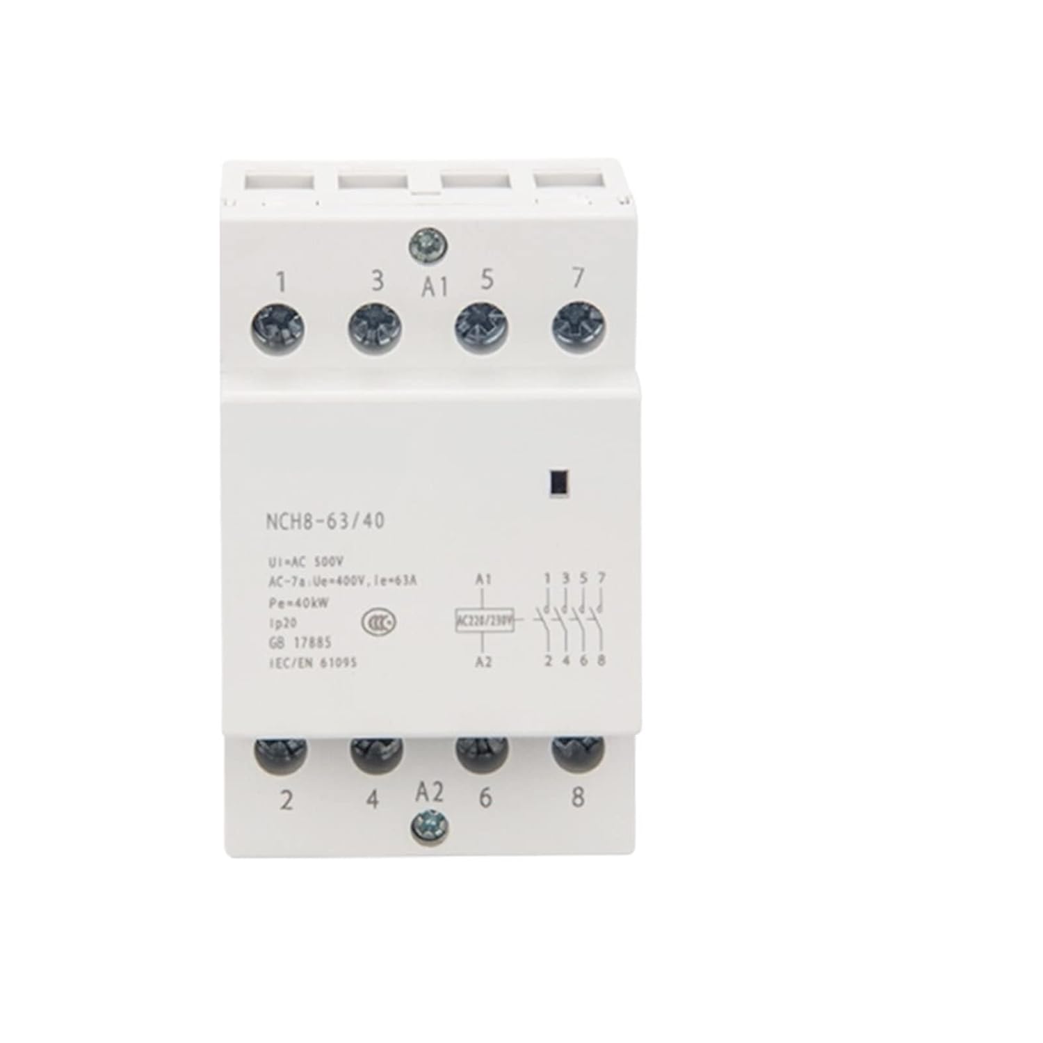 NCH8 3-Phase Din Rail Household AC Contactor 220V 500V~ 40A/63A 4NO/2NO2NC 1Pcs(4P 63A 4NO)