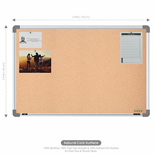 Image of Scholar Art Metis 2x3 Feet Cork Board for Wall & Study Table | High Strength Natural Cork + High Density Soft Board for Pinning Photos, Sticky Notes & Reminders