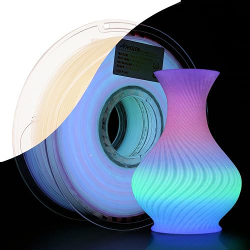 AMOLEN 3D Printer Filament Glow in The Dark Multicolor Rainbow PLA Filament, Gradient 3D Printing Filament Color Change in 10 Meters, 1kg(2.2lbs) Spool