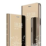Anyos Galaxy S8 Plus Case, Clear View Standing Mirror Flip PC Cover for Samsung GalaxyS8plus (Gold)
